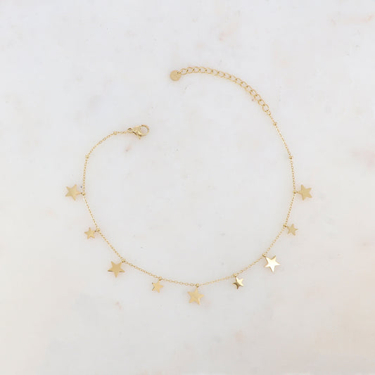 Chaîne de cheville avec pampilles étoiles (22+5CM)