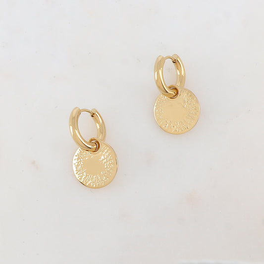 Créoles avec pendant rond, effet lisse et martelé1,6 x 2,7 CM.