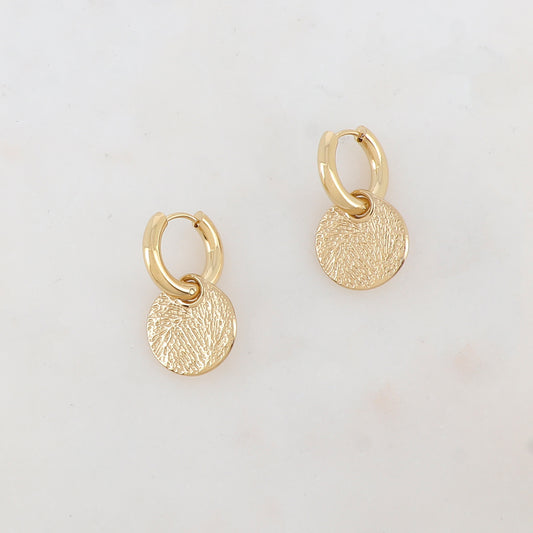 Créoles avec pendant rond, effet martelé 1,6 x 2,7 CM.