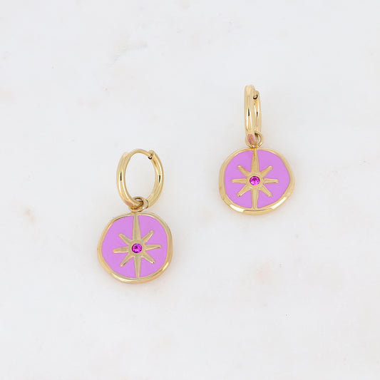 Créoles avec pendentif étoile émaillé, strass 1,7 x 3,2 CM