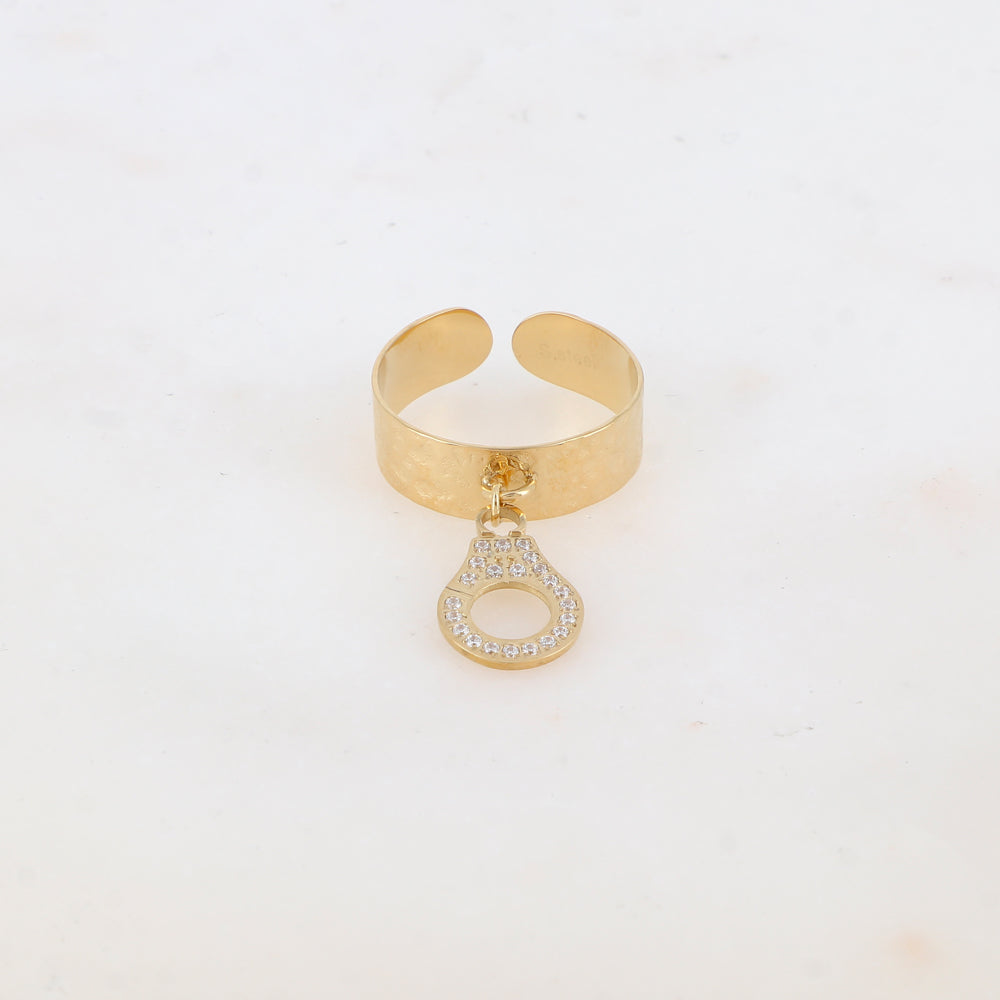 Bague avec pampille menotte et strass - Blanc