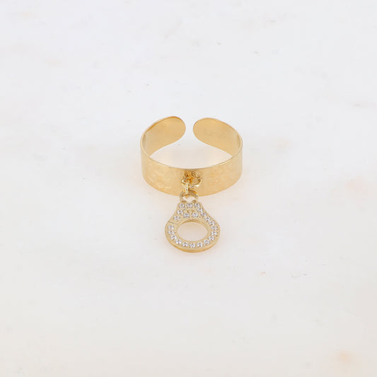 Bague avec pampille menotte et strass - Blanc