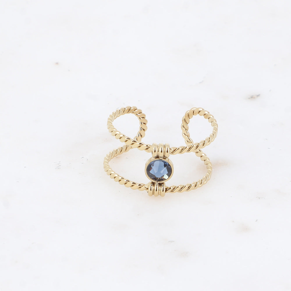 Bague tressée - orné de cristaux de Swarovski® PP20 - Denim blue