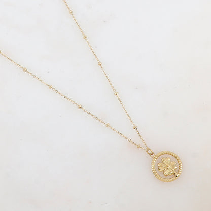 Collier avec pendentif anneau embelli d'un trèfle à 4 feuilles (39+5CM)