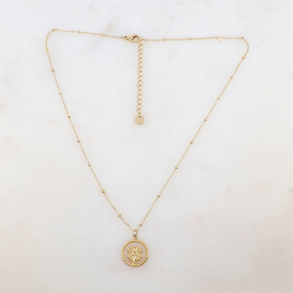 Collier avec pendentif anneau embelli d'un trèfle à 4 feuilles (39+5CM)