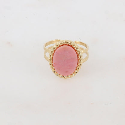 Bague 2 rangs avec pièce ovale, pierre naturelle - Rhodonite