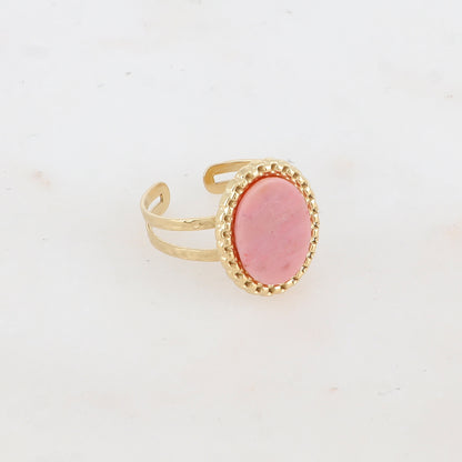 Bague 2 rangs avec pièce ovale, pierre naturelle - Rhodonite