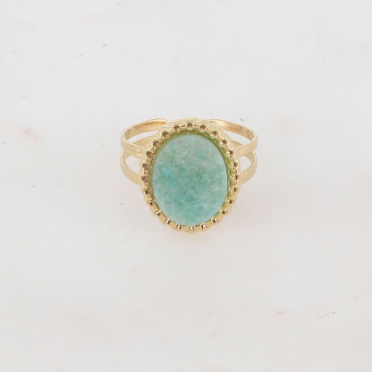 Bague 2 rangs avec pièce ovale, pierre naturelle - Amazonite