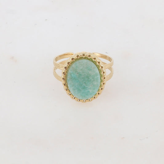 Bague 2 rangs avec pièce ovale, pierre naturelle - Amazonite