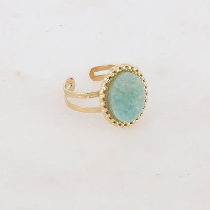 Bague 2 rangs avec pièce ovale, pierre naturelle - Amazonite
