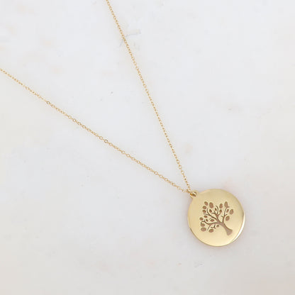 Collier avec pendentif rond lisse ajouré de façon arbre de vie (50+5CM)