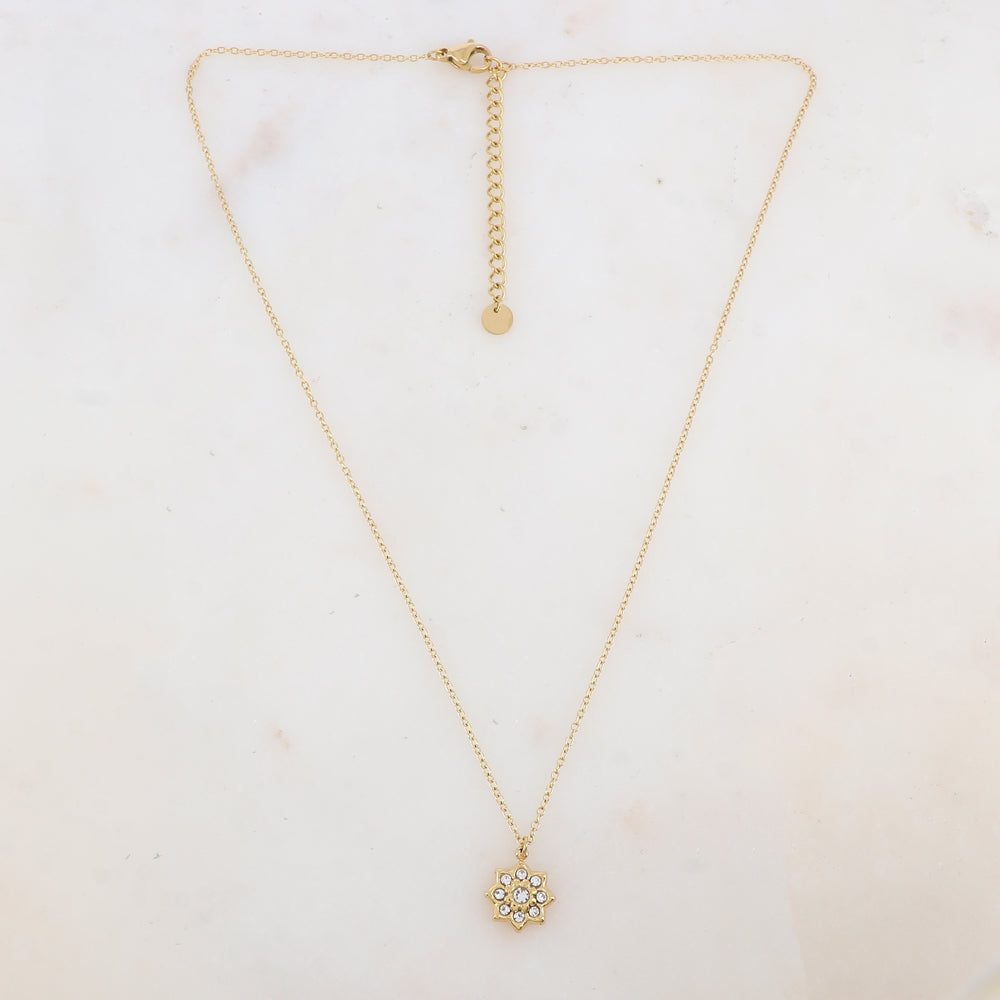 Collier avec pendentif fleur embelli de strass (40+5CM)