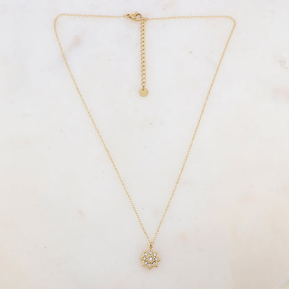 Collier avec pendentif fleur embelli de strass (40+5CM)