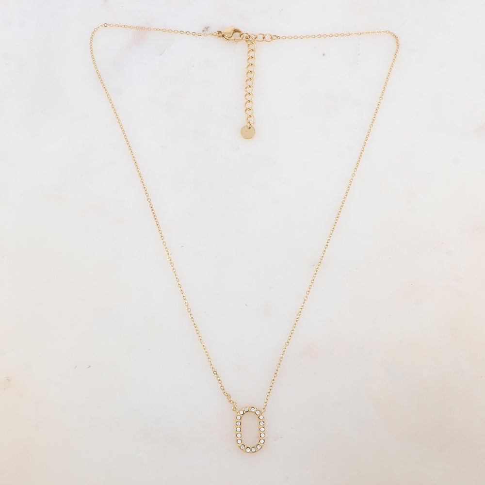 Collier avec pendentif anneau rectangulaire arrondi embelli de strass (40+5CM)