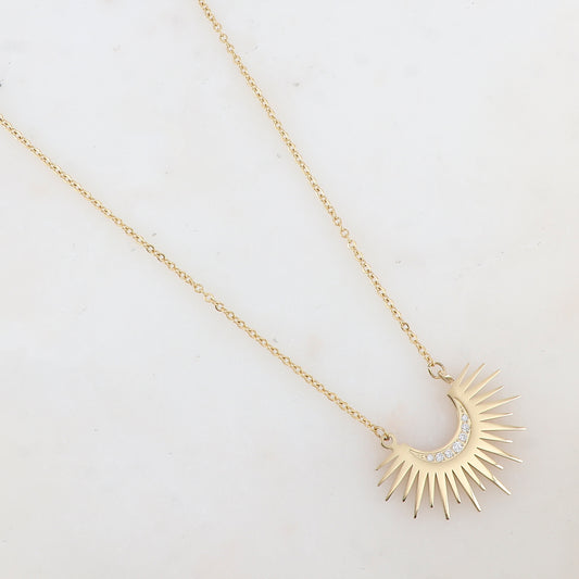 Collier avec pendentif lune et strass (45+5CM)