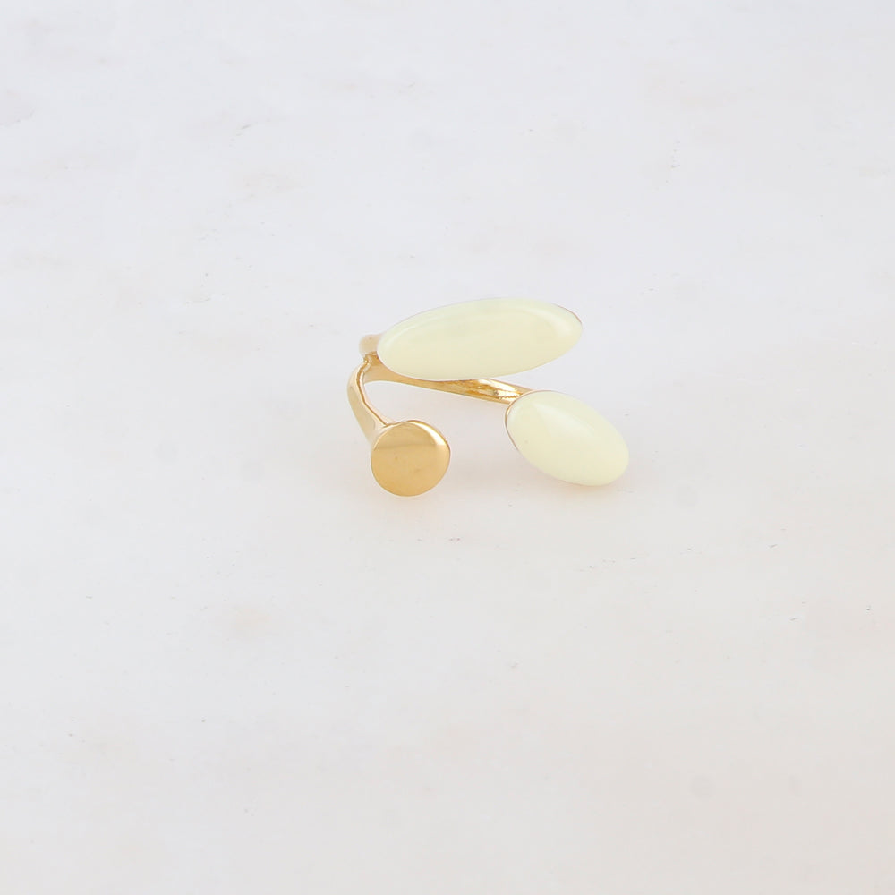 Bague fine avec pièce ronde et 2 pièces ovales émaillées - Blanc