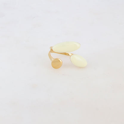 Bague fine avec pièce ronde et 2 pièces ovales émaillées - Blanc