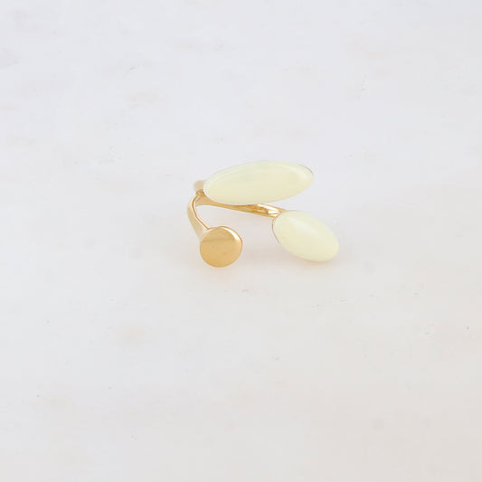 Bague fine avec pièce ronde et 2 pièces ovales émaillées - Blanc