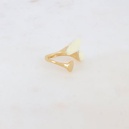 Bague fine avec pièce ronde et 2 pièces ovales émaillées - Blanc