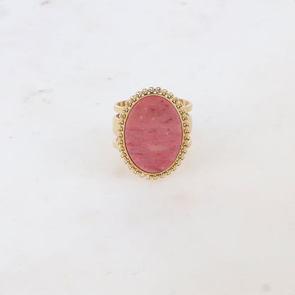 Bague 3 rangs avec pièce ovale et pierre naturelle - Rhodonite