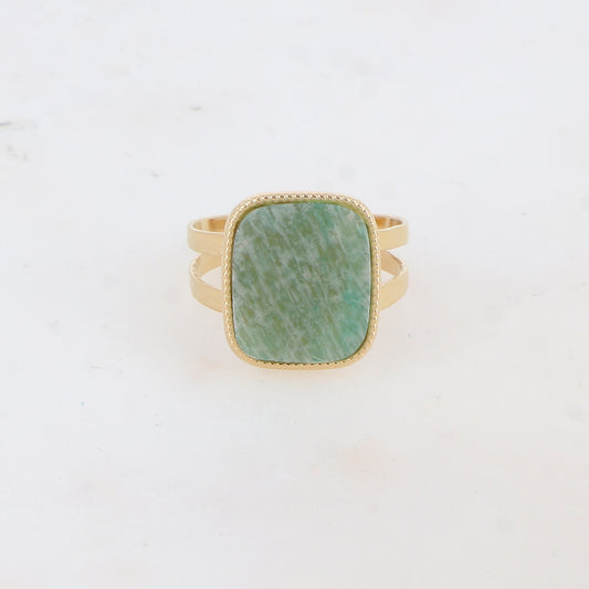 Bague 2 rangs avec pierre naturelle - Aventurine