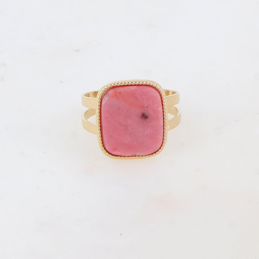 Bague 2 rangs avec pierre naturelle - Rhodonite