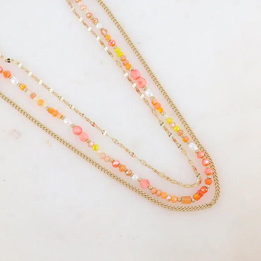 Collier 3 rangs avec pâtes de verre/pierres naturelles et perles d'eau douce (38/39/41+5CM)