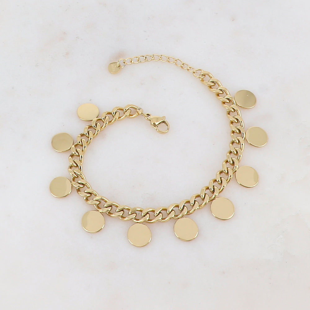 Bracelet en maille gourmette avec pampilles rondes lisses
