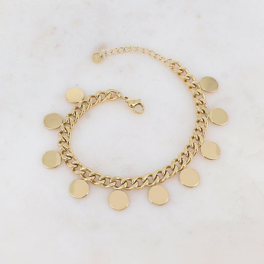 Bracelet en maille gourmette avec pampilles rondes lisses