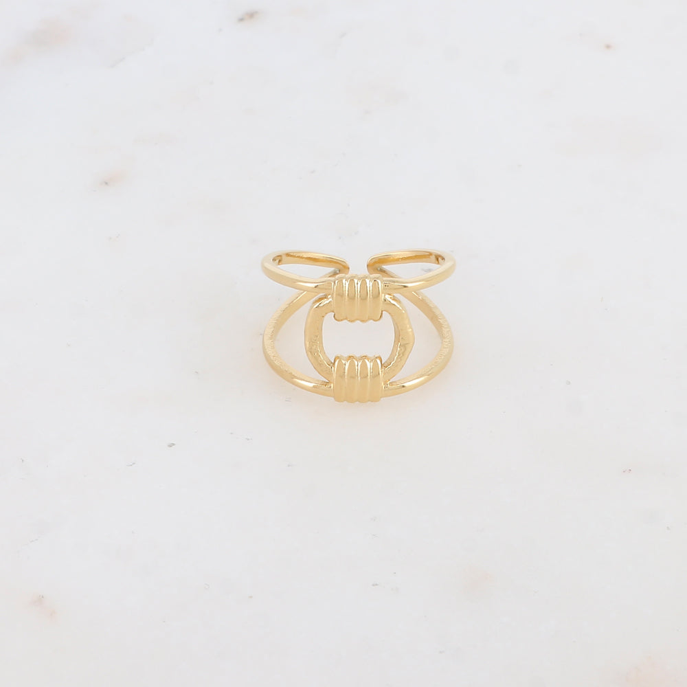 Bague double rangs ajustable avec motif géométrique