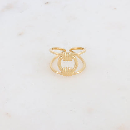 Bague double rangs ajustable avec motif géométrique