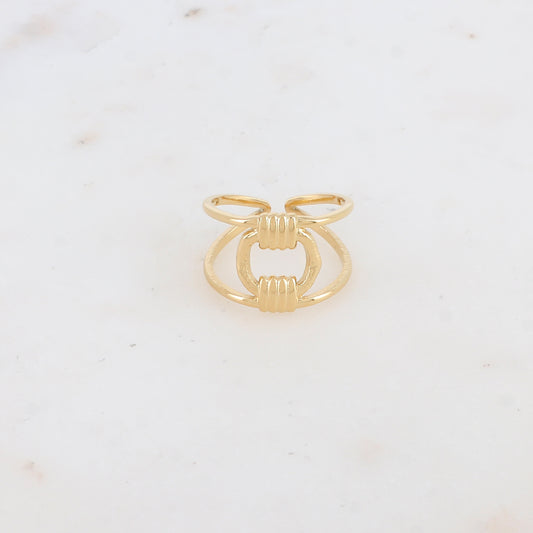 Bague double rangs ajustable avec motif géométrique