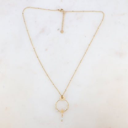 Collier avec pendentif anneau fin, étoiles et pierres naturelles (45+5CM)