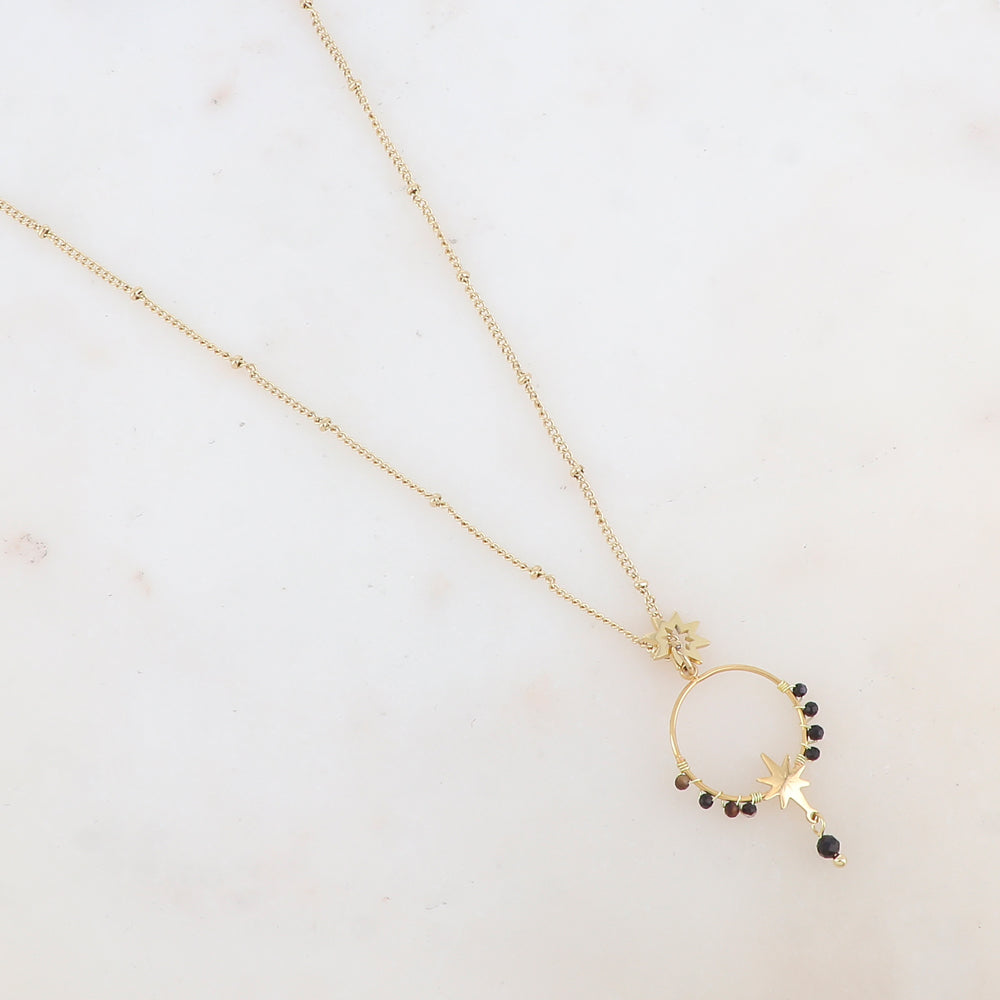 Collier avec pendentif anneau fin, étoiles et pierres naturelles (45+5CM)