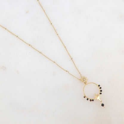 Collier avec pendentif anneau fin, étoiles et pierres naturelles (45+5CM)