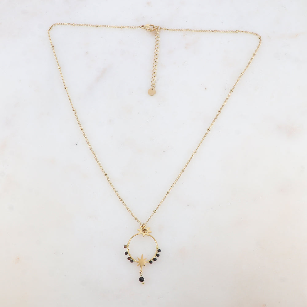 Collier avec pendentif anneau fin, étoiles et pierres naturelles (45+5CM)