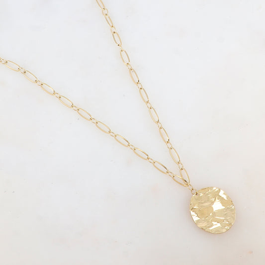Collier en maille avec pendentif rond effet ondulé (45+5CM)