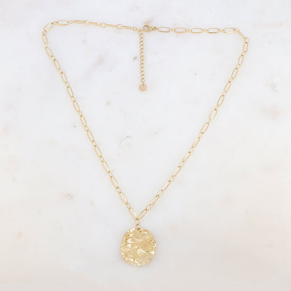 Collier en maille avec pendentif rond effet ondulé (45+5CM)