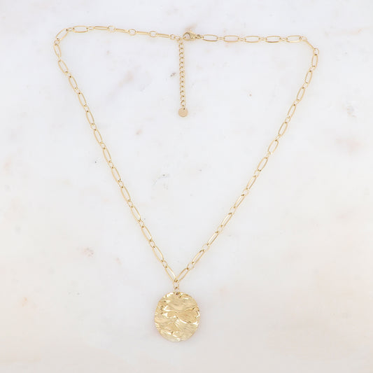 Collier en maille avec pendentif rond effet ondulé (45+5CM)