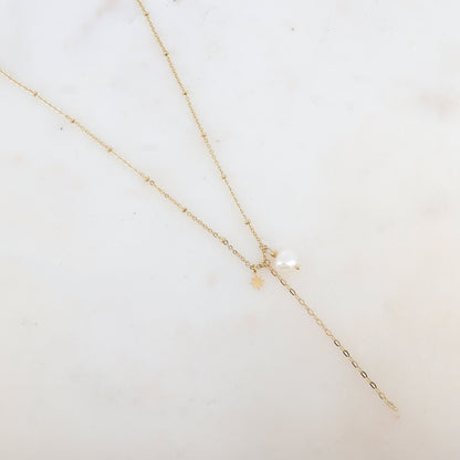 Collier avec chaîne, pampille étoile et perle d'eau douce (45+5CM)