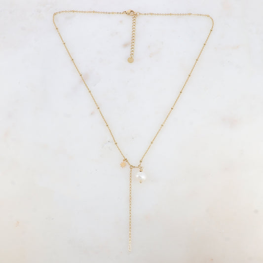 Collier avec chaîne, pampille étoile et perle d'eau douce (45+5CM)