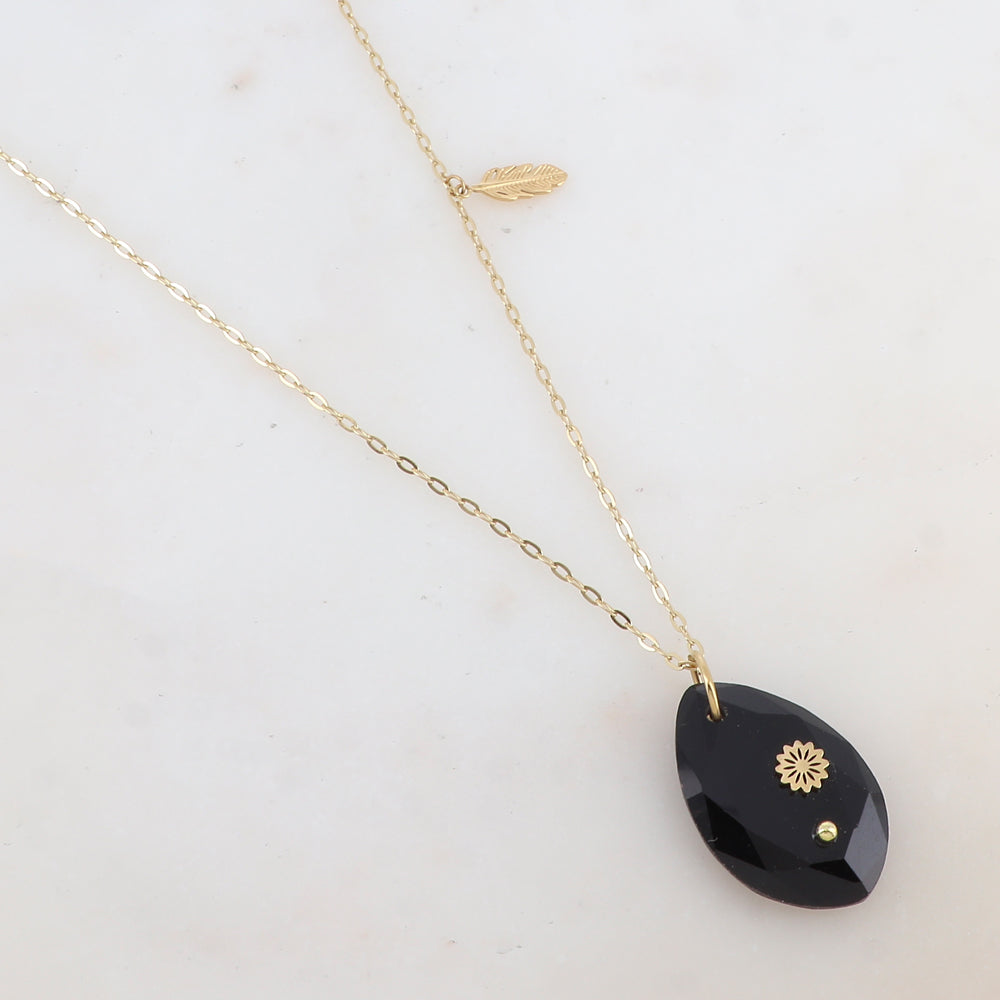 Sautoir avec pendentif en pierre naturelle ovale (60+5CM)