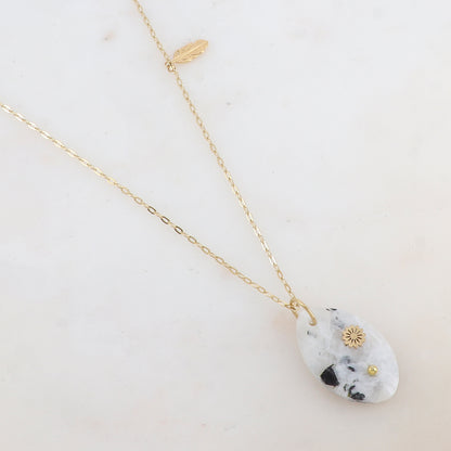Sautoir avec pendentif en pierre naturelle ovale (60+5CM)