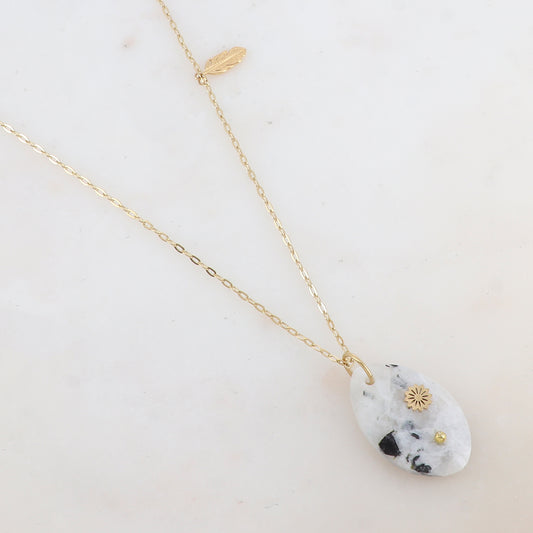 Sautoir avec pendentif en pierre naturelle ovale (60+5CM)