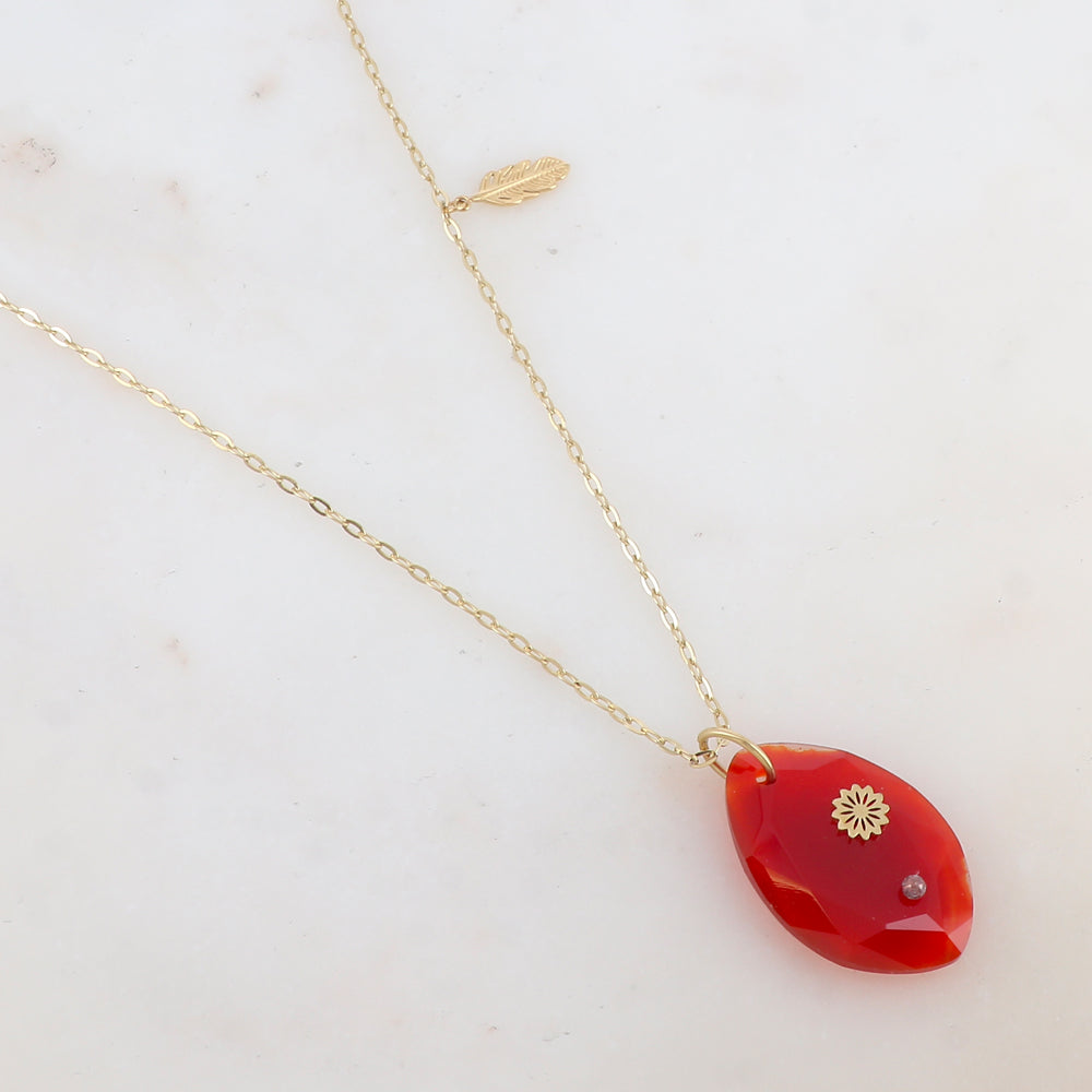 Sautoir avec pendentif en pierre naturelle ovale (60+5CM)