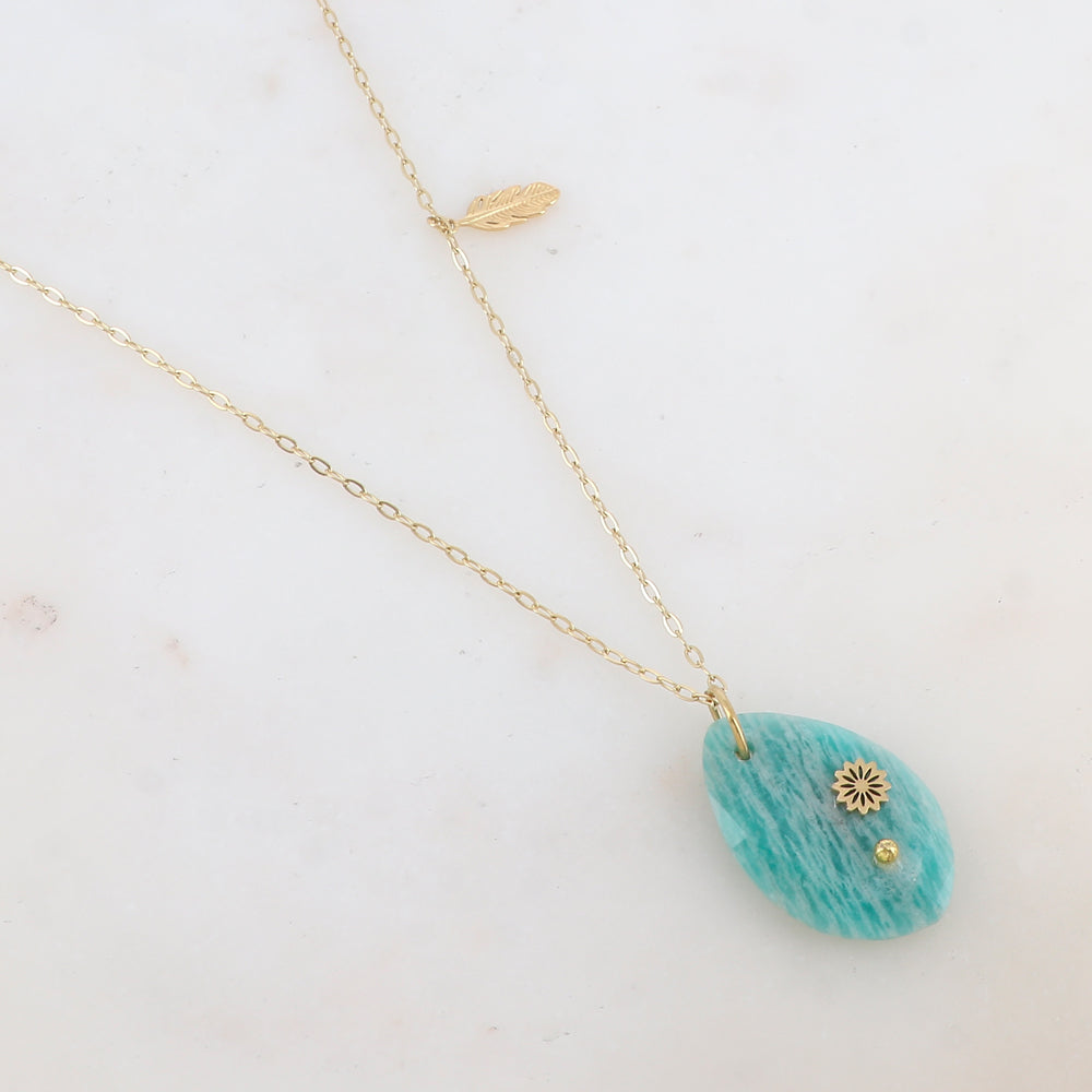Sautoir avec pendentif en pierre naturelle ovale (60+5CM)