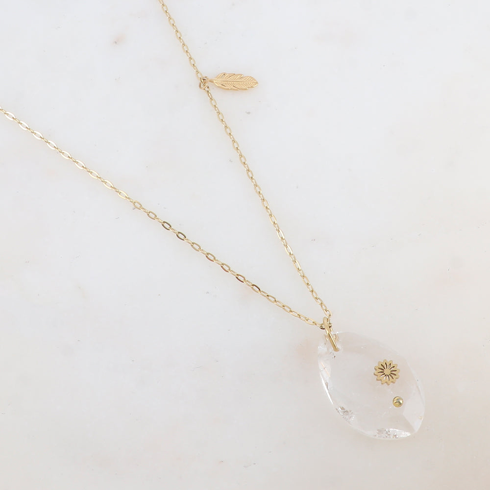Sautoir avec pendentif en pierre naturelle ovale (60+5CM)