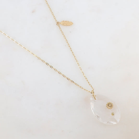 Sautoir avec pendentif en pierre naturelle ovale (60+5CM)
