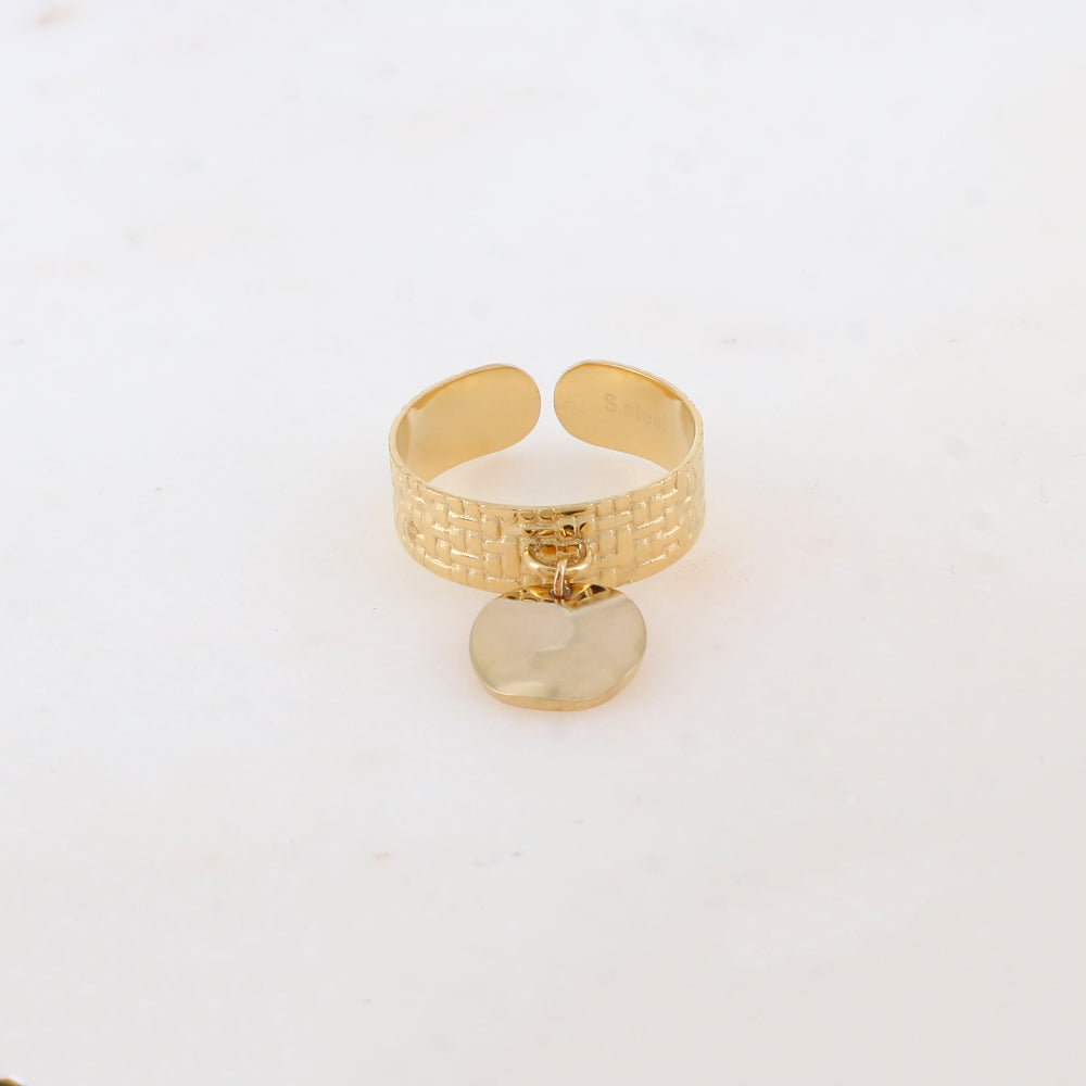 Bague avec motif graphique, pampille ronde ondulée avec effet miroir