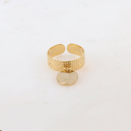 Bague avec motif graphique, pampille ronde ondulée avec effet miroir